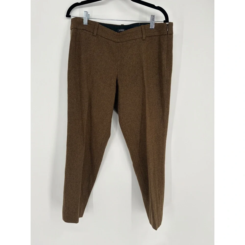 J.Crew‎ Pants Women 8 Brown Minnie Herringbone 100% Wool Slim Cropped Side Zip